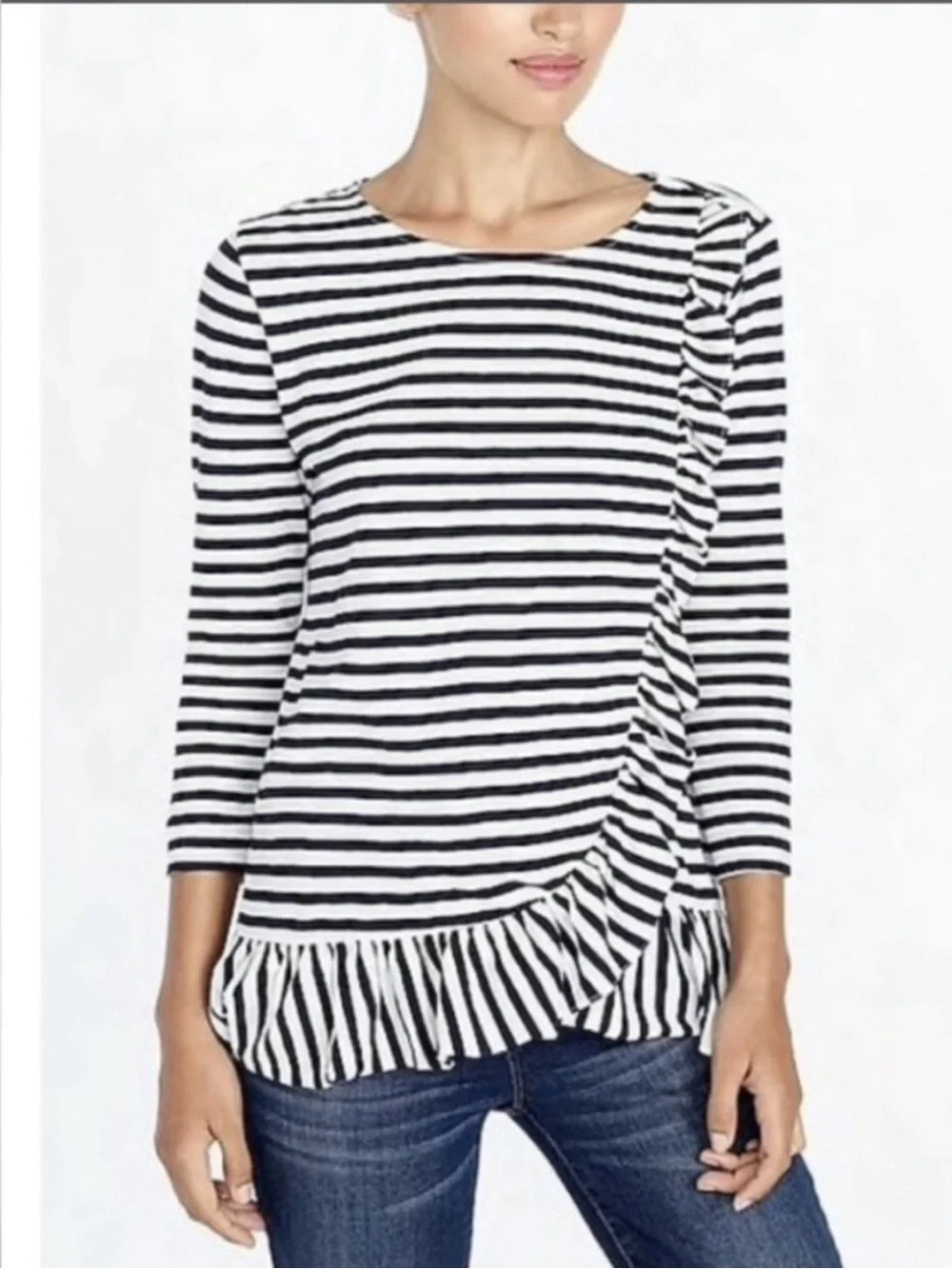 J. Crew 💮 Striped Ruffle Hem Top large